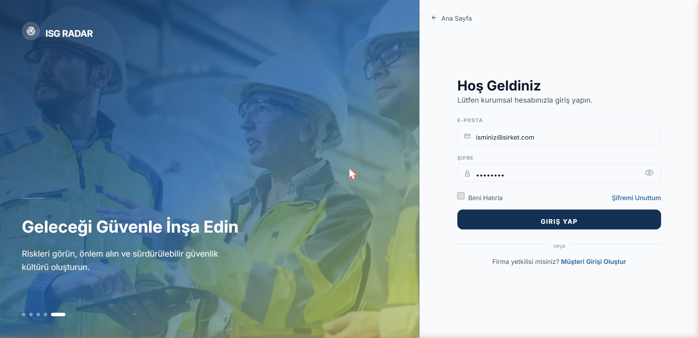 isgRadar giriş ekranı